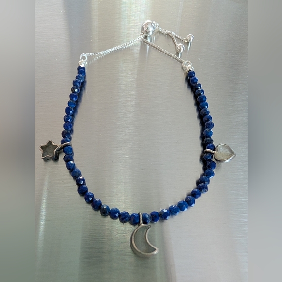lapis faceted gemstone silver bracelet - Picture 1 of 9